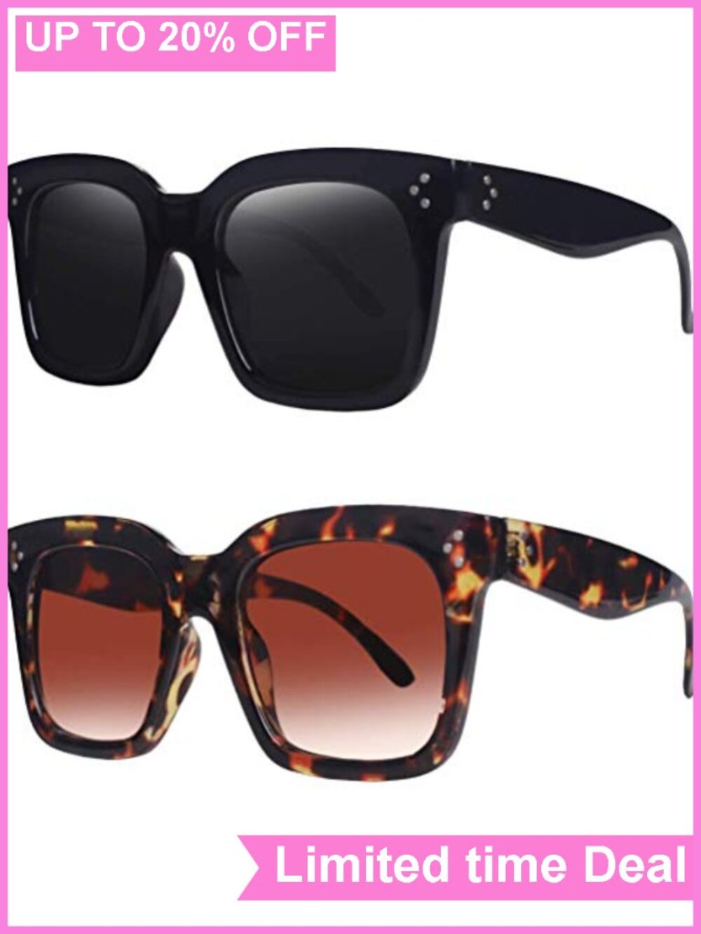 Vintage Oversized Square Sunglasses UV400 Non-Polarized Plastic Frame